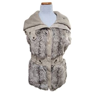 BKE (Buckle) Faux Fur Belted Vest Trimmed In Faux Leather Sz L